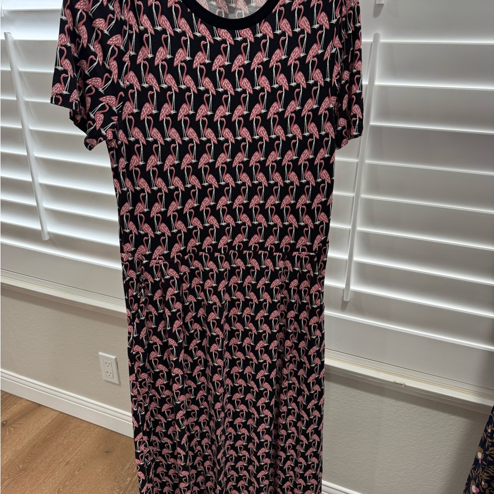 Boden Black Maxi Dress with Pink Flamingo Print